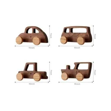 Vinoil Kids Coat Hooks Wall Mount, Walnut Car-Shaped Coat Rack Heavy Duty for Bathrooms,Kids’ Room,Door,Nursery,Entryway, 4 Pack Wood Wall Hooks for Hanging Hats,Backpacks,Towels,Keys&Clothes