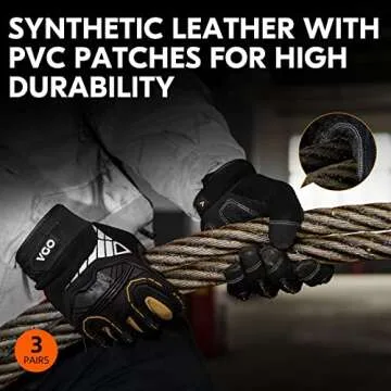 Vgo... 3-Pairs Heavy Duty Synthetic Leather Work Gloves, Impact Protection Mechanic Gloves, Rigger Gloves, Vibration Reduction, Touchscreen Capable (Size L, Black, SL8849)