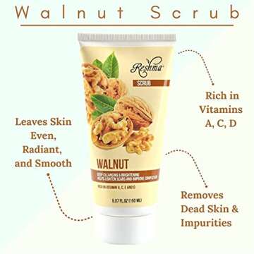 Reshma Beauty Walnut Scrub | Dual Action Cleanser Face & Body Scrub | Gentle for All Skin Types and Dull Skin| Deep Cleansing and Moisturizing| Enhances Natural Glow| Cruelty Free (Pack of 6)