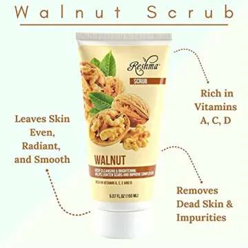 Reshma Beauty Walnut Scrub | Dual Action Cleanser Face & Body Scrub | Gentle for All Skin Types and Dull Skin| Deep Cleansing and Moisturizing| Enhances Natural Glow| Cruelty Free (Pack of 6)