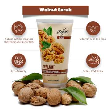 Reshma Beauty Walnut Scrub | Dual Action Cleanser Face & Body Scrub | Gentle for All Skin Types and Dull Skin| Deep Cleansing and Moisturizing| Enhances Natural Glow| Cruelty Free (Pack of 6)