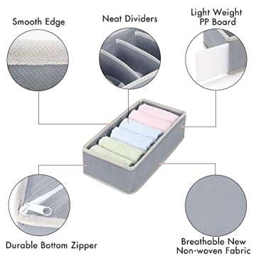 Felibeaco 4 Pack Foldable Underwear and Bras Drawer Organizers, Fabric Closet Dresser Drawers Organizers Dividers, Clothing Storage Organizers Box for Lingerie, Panties, Socks, Briefs,Ties, Gray