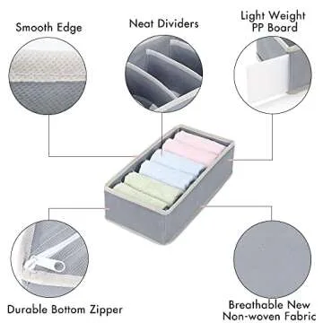 Felibeaco 4 Pack Foldable Underwear and Bras Drawer Organizers, Fabric Closet Dresser Drawers Organizers Dividers, Clothing Storage Organizers Box for Lingerie, Panties, Socks, Briefs,Ties, Gray