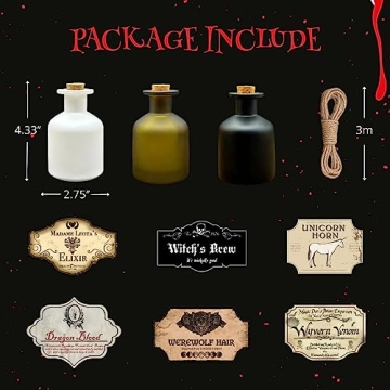 GOGREENWOVEN Halloween Potion Bottles with Labels & Twine