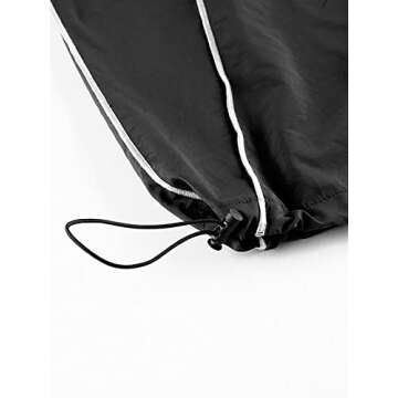LQI Parachute Pants for Women Elastic Waistline Drawstring Cargo Pants Y2K Joggers with Pockets Casual Hiking Pants B Black