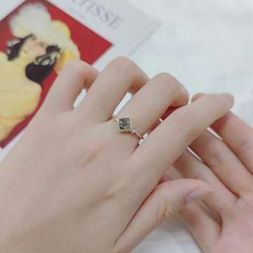 Gem's Beauty Women's Wedding Ring 0.63CT 5x5mm Square Shape Moss Agate Halo Pave Engagement Rose Gol...