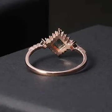 Gem's Beauty Women's Wedding Ring 0.63CT 5x5mm Square Shape Moss Agate Halo Pave Engagement Rose Gold Rings Women in 925 Sterling Silver(Size6)