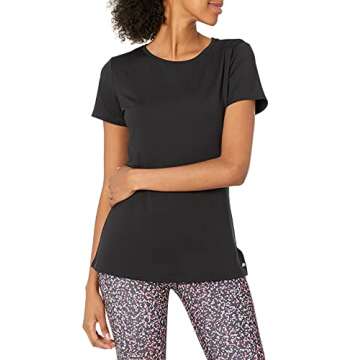 Amazon Essentials Women's Tech Stretch Short-Sleeve Crewneck T-Shirt (Available in Plus Size), Pack of 2, Black/Dark Grey Space Dye, Large