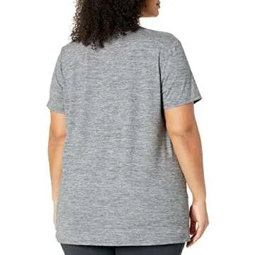 Amazon Essentials Women's Tech Stretch Short-Sleeve Crewneck T-Shirt (Available in Plus Size), Pack of 2, Black/Dark Grey Space Dye, Large