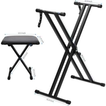 Jdfdexc Keyboard Stands and Bench Set,Double-X Keyboard Stand Adjustable & Portable Digital Piano St...