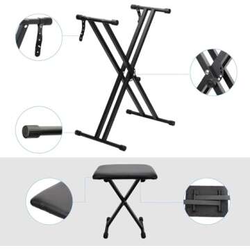 Jdfdexc Adjustable Double-X Keyboard Stand and Bench Set