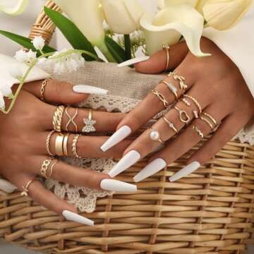 ÌF ME 22 Pcs Gold Vintage Knuckle Rings Set for Women, Boho Dainty Stackable Midi Finger Rings, Snake Butterfly Signet Fashion Ring Pack Jewelry Gifts. (22pcs-14K gold)
