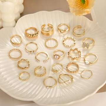 ÌF ME 22 Pcs Gold Vintage Knuckle Rings Set for Women, Boho Dainty Stackable Midi Finger Rings, Snake Butterfly Signet Fashion Ring Pack Jewelry Gifts. (22pcs-14K gold)