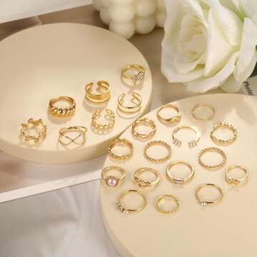ÌF ME 22 Pcs Gold Vintage Knuckle Rings Set for Women, Boho Dainty Stackable Midi Finger Rings, Snake Butterfly Signet Fashion Ring Pack Jewelry Gifts. (22pcs-14K gold)