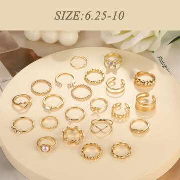 ÌF ME 22 Pcs Gold Vintage Knuckle Rings Set for Women, Boho Dainty Stackable Midi Finger Rings, Snake Butterfly Signet Fashion Ring Pack Jewelry Gifts. (22pcs-14K gold)