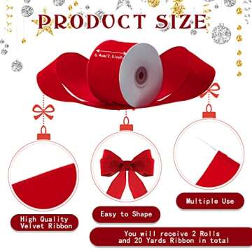 Lyrow 2 Rolls Valentines Velvet Ribbon for Crafting and Gift Wrapping