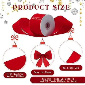 Lyrow 2 Rolls Valentines Velvet Ribbon for Crafting and Gift Wrapping