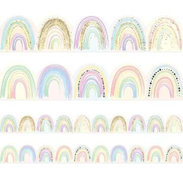 Pastel Rainbow Bulletin Board Border Boho Classroom Decor 36ft Two Sided Borders Trimmer for School ...