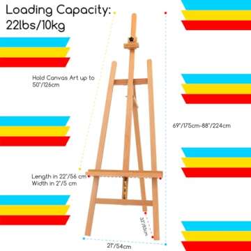 MEEDEN Large Basic Studio Easel: Hold Canvas up to 50'' Solid Beech Wood Artist Easel - Adjustable H...