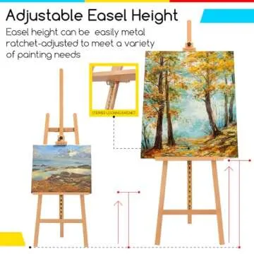 MEEDEN Large Basic Studio Easel: Hold Canvas up to 50'' Solid Beech Wood Artist Easel - Adjustable Height and Working Angles A-Frame Floor Painting Easel for Adults Artist Beginners Students
