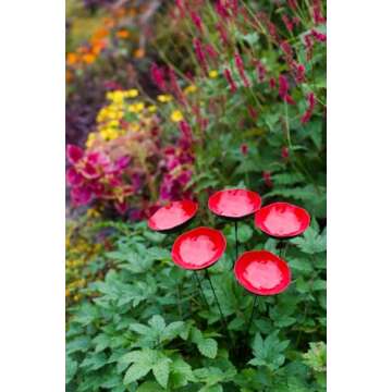 Gardener's Supply Company Red Poppy Sways, Set of 5 |Outdoor 30" High Decorative Durable Copper-Plat...