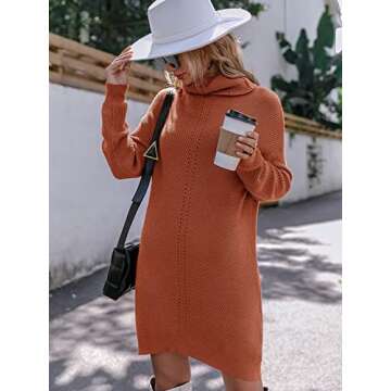 Miessial Women's Oversized Cowl Neck Sweater Dress Casual Loose Ribbed Knit Pullover Sweater Dress Brick Red 4-6