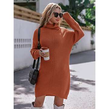Miessial Women's Oversized Cowl Neck Sweater Dress Casual Loose Ribbed Knit Pullover Sweater Dress Brick Red 4-6
