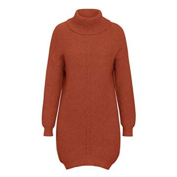 Miessial Women's Oversized Cowl Neck Sweater Dress Casual Loose Ribbed Knit Pullover Sweater Dress Brick Red 4-6