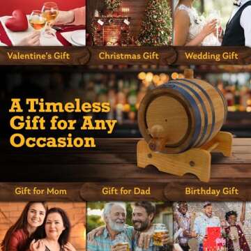 Red Head Barrels - 2 L Premium Distillery-Grade Oak Barrels for Aging Whiskey, Rum, and More, Ideal for Whiskey Barrel or Wine Barrel, American Charred Oak Barrel with 12-Page Cocktail Recipe Booklet