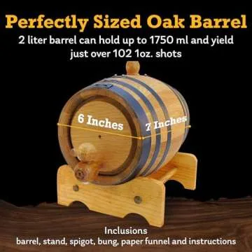 Red Head Barrels - 2 L Premium Distillery-Grade Oak Barrels for Aging Whiskey, Rum, and More, Ideal for Whiskey Barrel or Wine Barrel, American Charred Oak Barrel with 12-Page Cocktail Recipe Booklet
