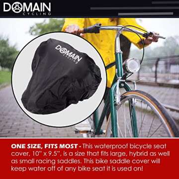 Domain Cycling - Premium Waterproof Bike Seat Cover, (9.5” x 9.5”) – Wide Saddle Cover w/Drawstring Closure to Fit Most Bikes Seats