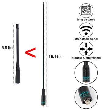 TIDRADIO TD-771 Antenna (5 Pack) VHF/UHF, Walkie Talkie Antenna 144/430Mhz Ham Radio for BaoFeng
