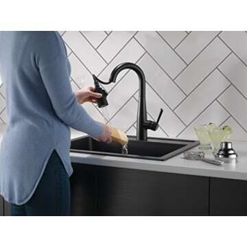 Delta Faucet Essa Matte Black Bar Faucet with Pull Down Sprayer, Black Bar Sink Faucet Single Hole, Wet Bar Faucets Single Hole, Prep Sink Faucet, Black Kitchen Faucet, Matte Black 9913-BL-DST