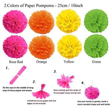 ZERODECO Party Decoration, 21 Pcs Multi-color Hanging Paper Fans, Pom Poms Flowers, Garlands String Polka Dot and Triangle Bunting Flags for Birthday Parties, Wedding Décor, Fiesta or Mexican Party