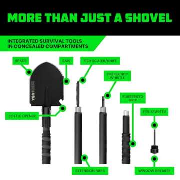 Rhino USA Survival Shovel w/Pick - Heavy Duty Carbon Steel Military Style Entrenching Tool for Off Road, Camping, Gardening, Beach, Digging Dirt, Sand, Mud & Snow. (Survival Shovel)