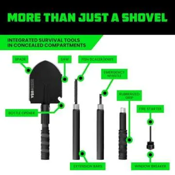 Rhino USA Survival Shovel w/Pick - Heavy Duty Carbon Steel Military Style Entrenching Tool for Off Road, Camping, Gardening, Beach, Digging Dirt, Sand, Mud & Snow. (Survival Shovel)