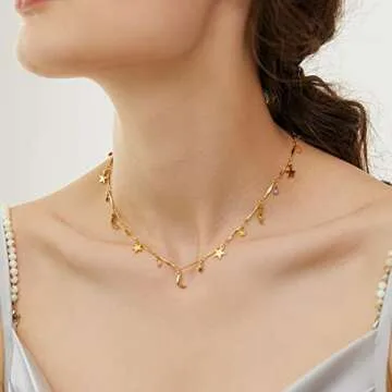 YADUDA Non Tarnish Gold Star Sun Pendant Necklace for Women