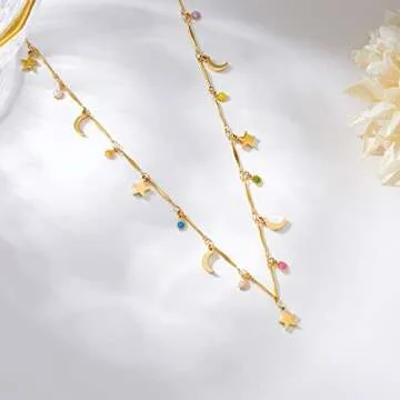 YADUDA Non Tarnish Gold Star Sun Pendant Necklace for Women