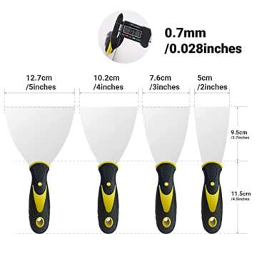 4 Pack Stainless Steel Putty Knife Set - 2" 3" 4" 5" for Home Repair and Painting