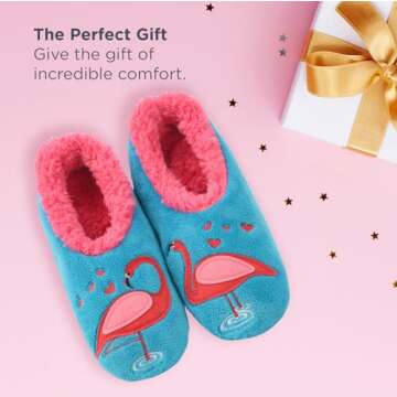 Snoozies Pairable Slipper Socks - Funny House Slippers for Women, Non-Slip Fuzzy Slipper Socks - Flamingo - Large