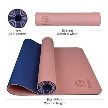 Gruper Yoga Mat Non Slip, Eco Friendly Fitness Exercise Mat with Carrying Strap,Pro Yoga Mats for Women,Workout Mats for Home, Pilates and Floor Exercises