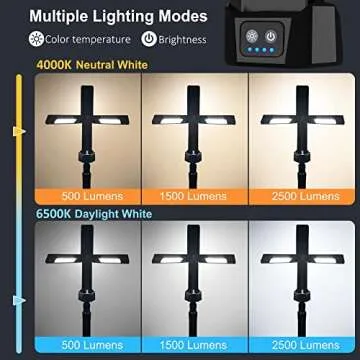 Rechargeable LED Work Light with Stand, 67" Tall Portable Cordless Work Light 3-head, 8AH Battery, 500/1500/2500 Lumen, 4000/6500K Dimmable Camping Light with Detachable Tripod (Carrying Bag Included)
