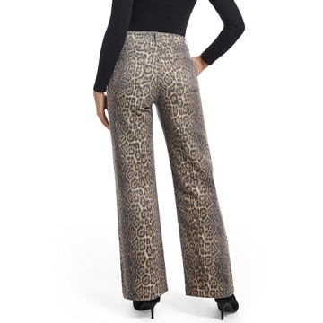 ETTELO Women's Jeans Straight Leg Casual High Waisted Stretch Trendy Leopard Pull On Jeans for Women