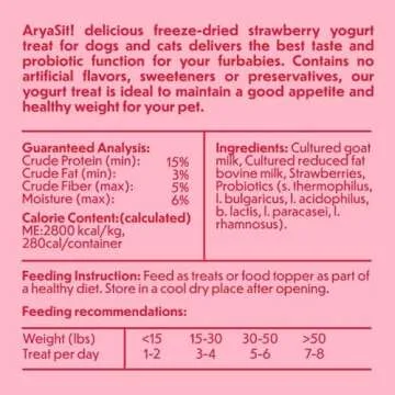 Arya Sit! - Freeze-Dried Single Ingredient Dog Treats (Strawberry Yogurt with Goat Milk)