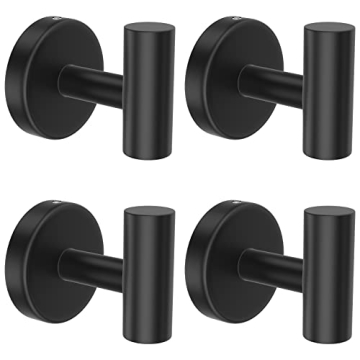 Stusgo 4-Pack Black Towel Hooks, Stylish Stainless Steel Wall Hooks for Home Organization