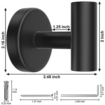 Stusgo 4-Pack Black Towel Hooks for Modern Bathrooms