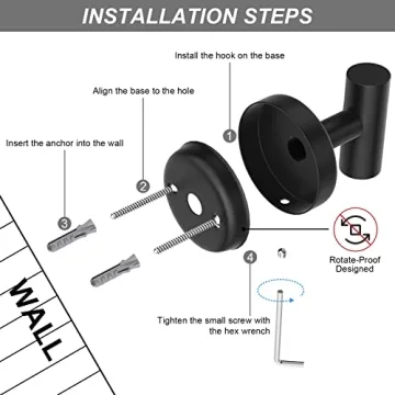 Stusgo 4-Pack Black Towel Hooks for Modern Bathrooms