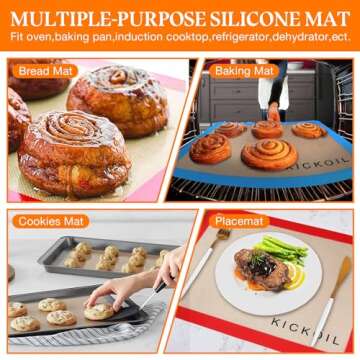 Silicone Baking Mat Large Set 4 Half Sheet-Silicone Bakeware Mat for Oven Reusable Heat Resistant Non Stick Baking Sheet BPA Free Cooking Supplies for Cookie, Bread, Macaron&Pastry,Rectangular