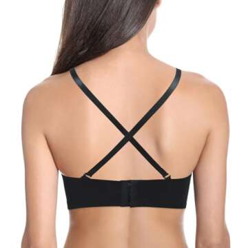 Plusexy Women’s Push Up Strapless Bra Thick Padded Underwire Convertible Multiway Bras Black 38C