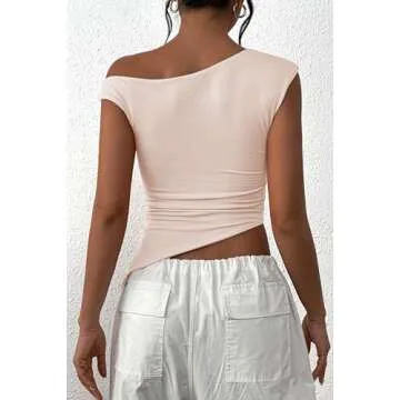 PRETTYGARDEN Women's 2025 Summer Off Shoulder Ruched Crop Tops Sleeveless Y2K Going Out Tank